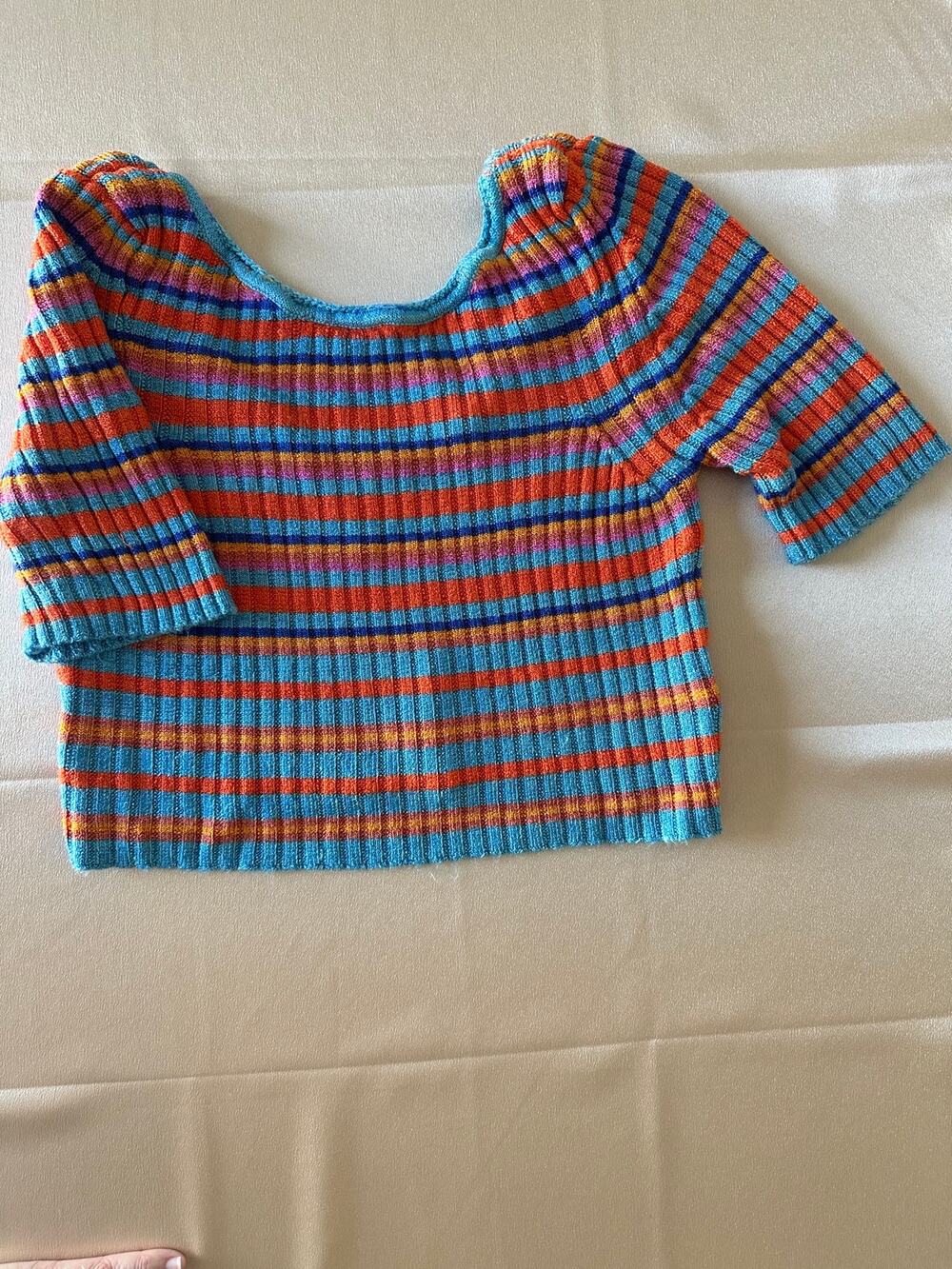 Free People Ribbed Knit Stripe Scoop Neck Crop Top Y2K Indie Sleaze Coastal